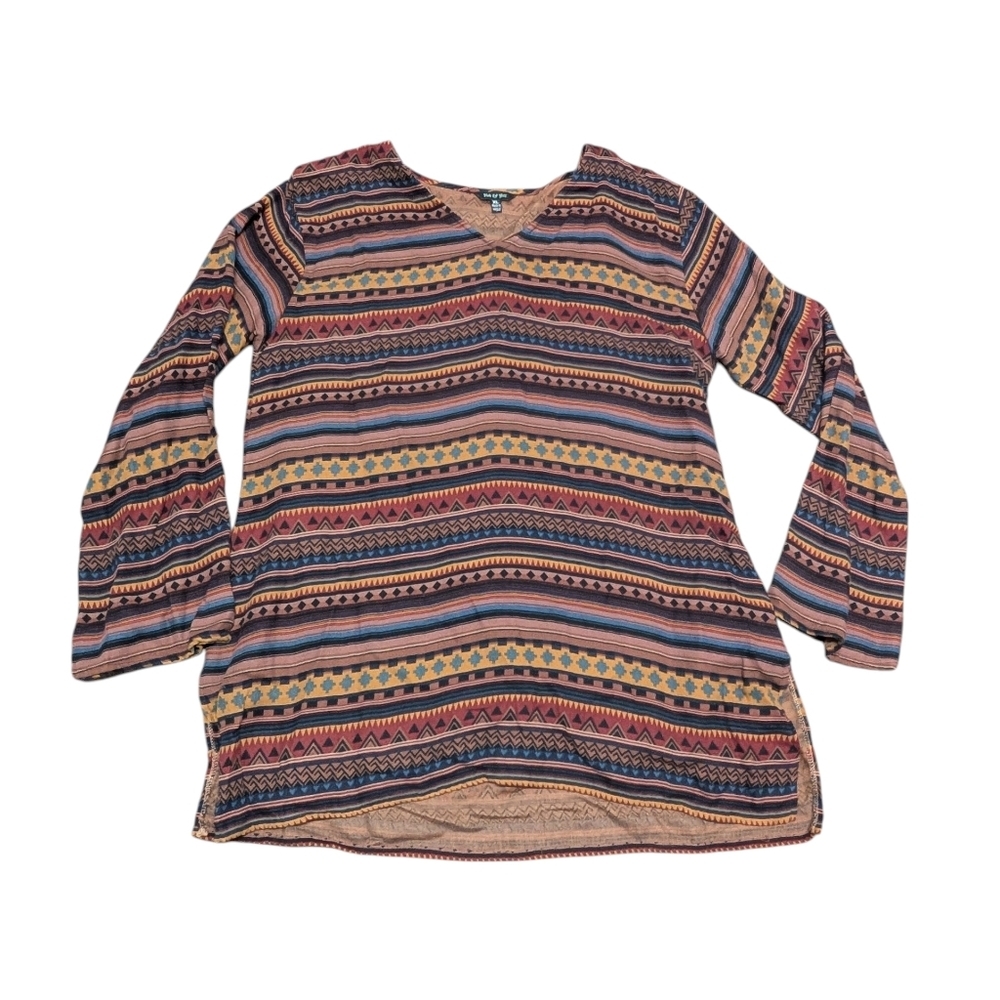 Yak & Yeti Multicolor Aztec Western Geometric Long Sleeve Top Women's XL